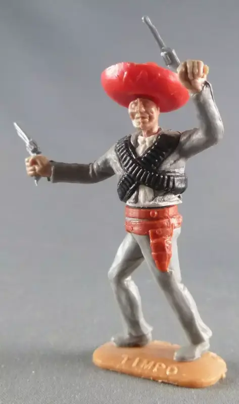 Usine Directe Timpo - Mexicains - Piéton bras gauche levé veste grise (2 révolvers) sombrero rouge jambes grises avancantes