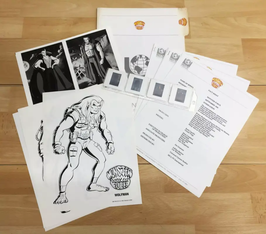 Petit Prix Monster Force (Série Animée 1994) - Dossier Presse contenant 1 Photos N&B argentique, 4 Diapos, 4 Dessins, notes de productions