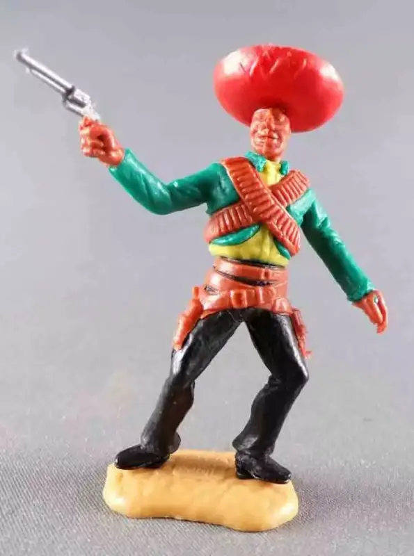 Expédition Rapide Timpo - Mexicains - Piéton Bras Droit Tendu Veste Verte (révolver) Sombrero Rouge Jambes Noires Pied Droit vers la Droite