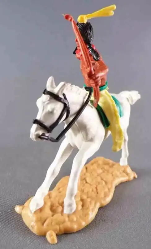 Timpo Indiens 2ème Série (arme fixe) Cavalier Tireur Arc Jambes Jaune Plume Jaune Cheval Blanc Galop Long Livraison Express