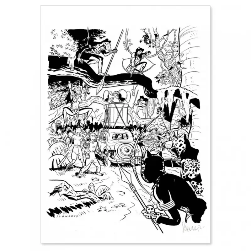 Sérigraphie Spirou - Le Maître des Hosties Noires NB signée par Schwartz Promotion