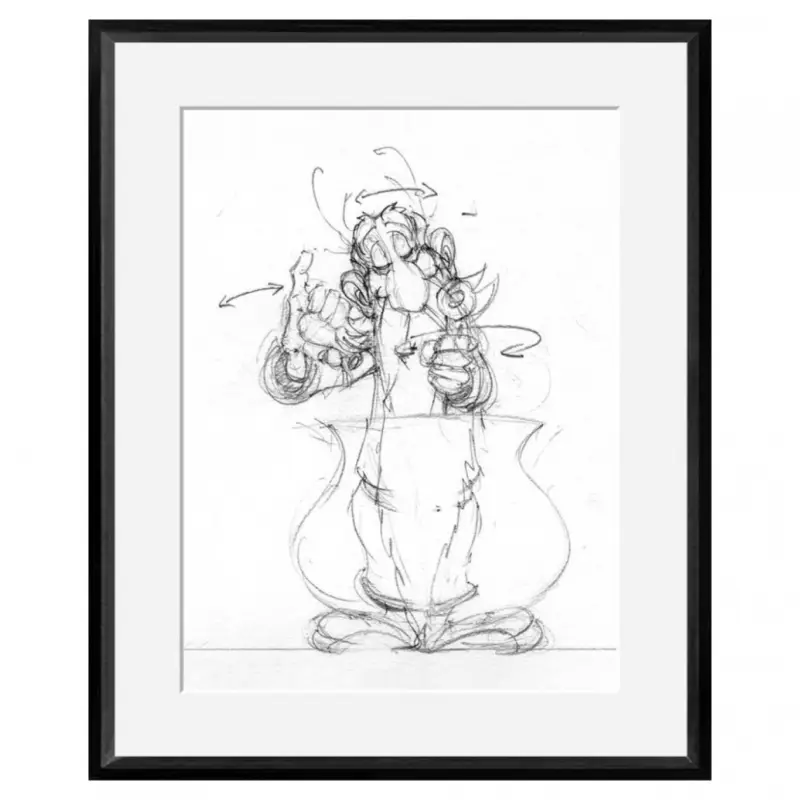 Offre Exclusive Digigraphie Astérix et Obélix, crayonné au noir - Panoramix - 40 X 50 cm - Cadre noir