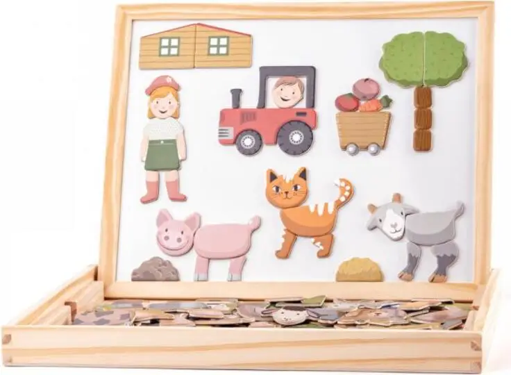 Woody Tableau magnétique avec des animaux, double face Dernière Chance