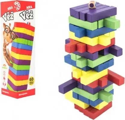 Jeu tour en bois 60 pièces colorées jeu de société casse-tête Réduction