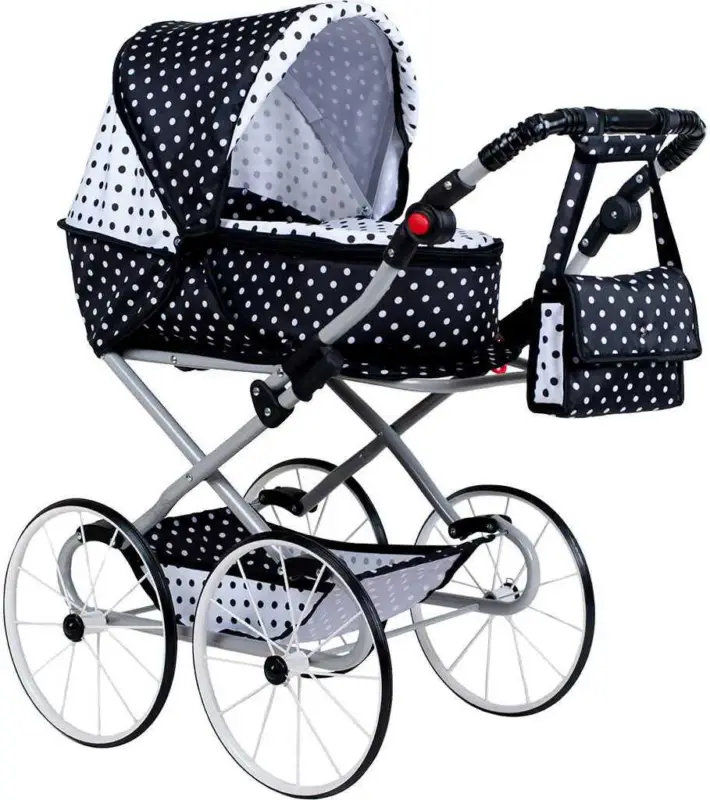 Dernière Chance Poussette rétro pour poupées 2 en 1 New Baby Natálka blanc-noir